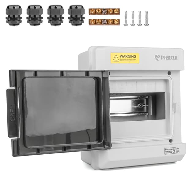  Outdoor Breaker Box IP65 PC/ABS Alloy Plastic Din Rail Power Distribution Enclosure with Clear Cover, Bus Bars and DIN Rail [4,5,6,8,12]
